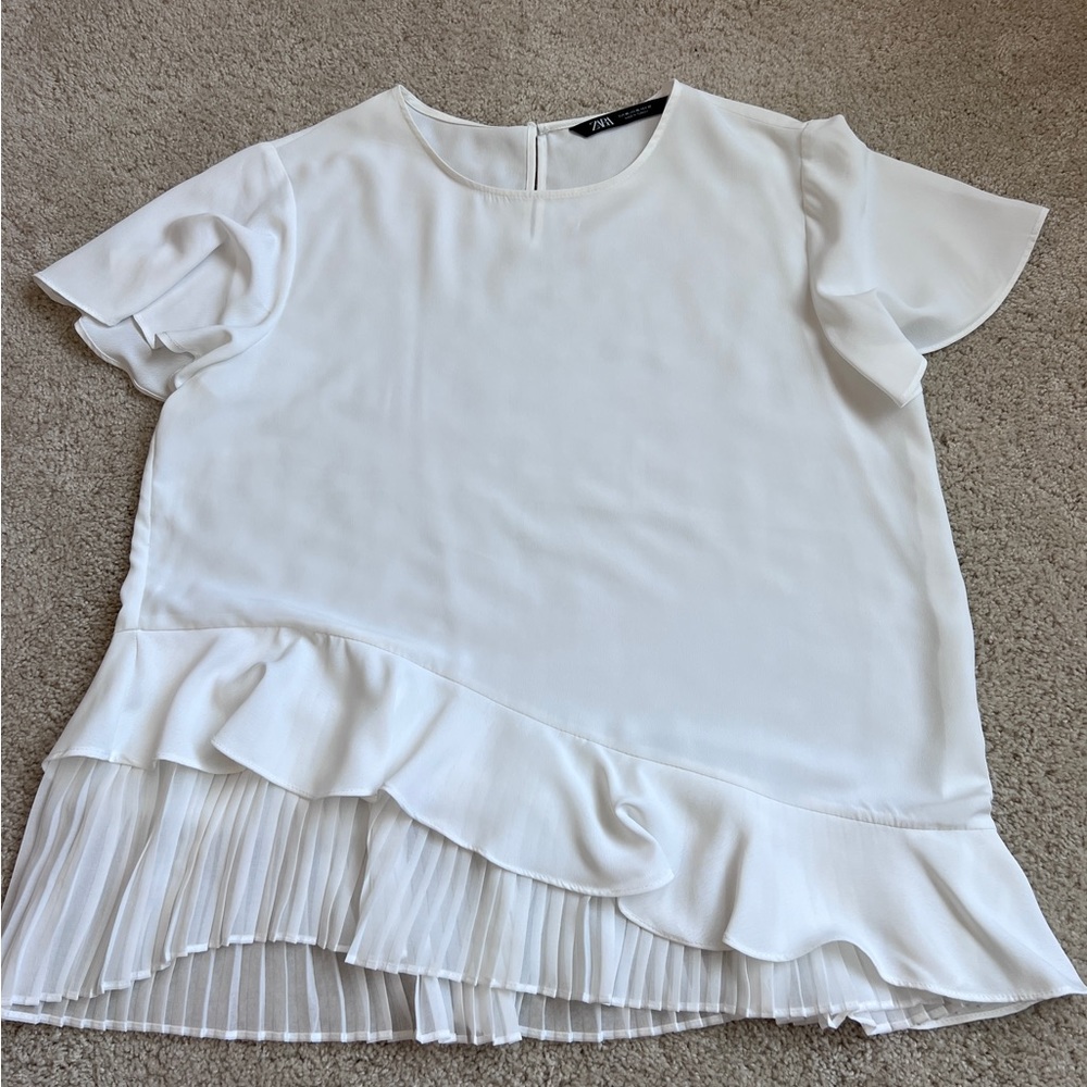 ZARA - XL - White Tunic Top with Pleated Detail